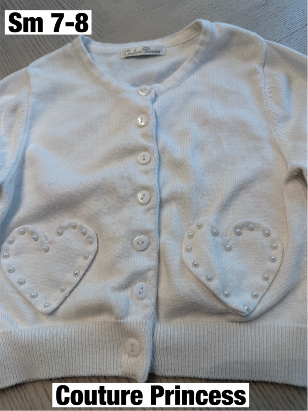 Couture Princess White Heart Cardigan w/ Pearl heart pockets